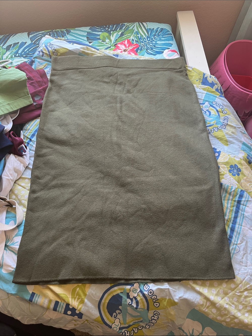 Marled Olive Green Pencil Skirt